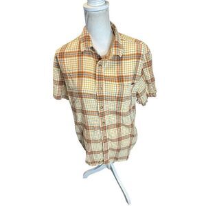 Pendleton Tan Linen Plaid Short Sleeve Button Down Western Shirt Men's Large